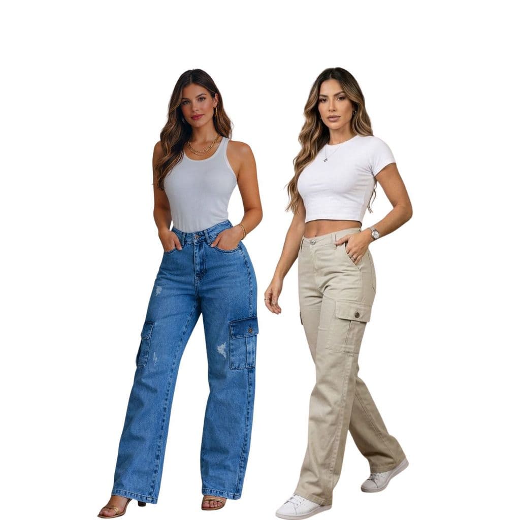 kit calça cargo marmorizada e cor areia
