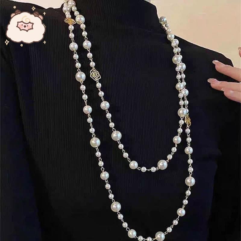 Colar De Corrente De Clavícula Longa De Pérolas Da Moda Para Mulheres E Meninas Chique