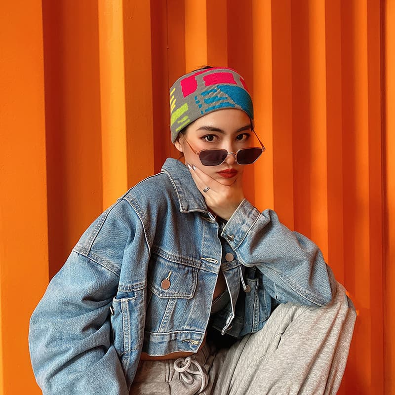 Europeu americano Pop contraste cor lazer esportes Yoga suor-absorvente estiramento malha na moda versão larga bandana l