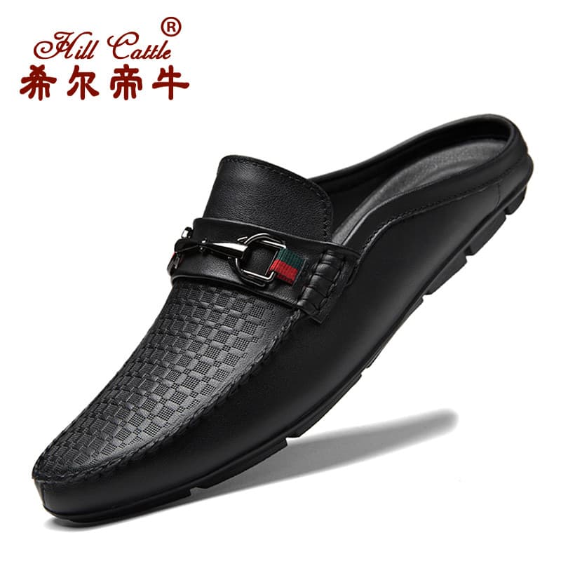 Verão meia chinelos de couro Real deslizamento-em sapatos masculinos ervilhas sapatos de couro respirável sapatos mascul