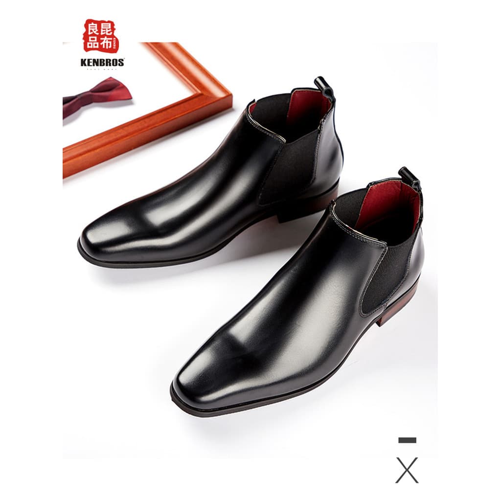 Couro genuíno britânico apontou Toe manga Chelsea botas masculinas primavera outono botas de couro de negócios sapatos d