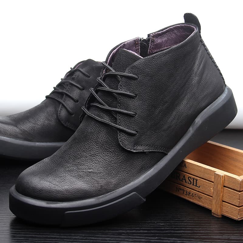 W Sapatos masculinos de inverno com forro de lã Botas curtas quentes de couro genuíno Sapatos de cano alto estilo britân