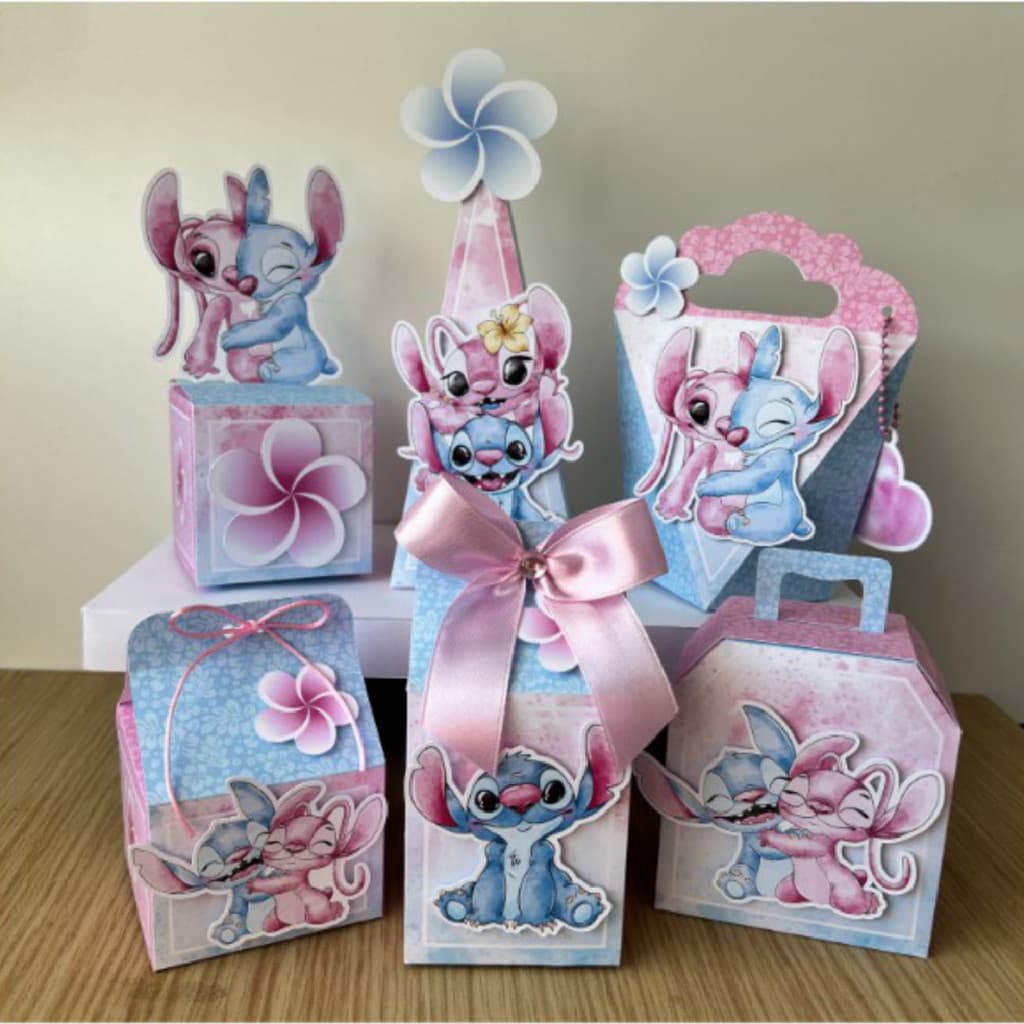 Kit Papelaria Personalizada Lilo Stitch Angel Caixa Caixinha para Festa DESMONTADO