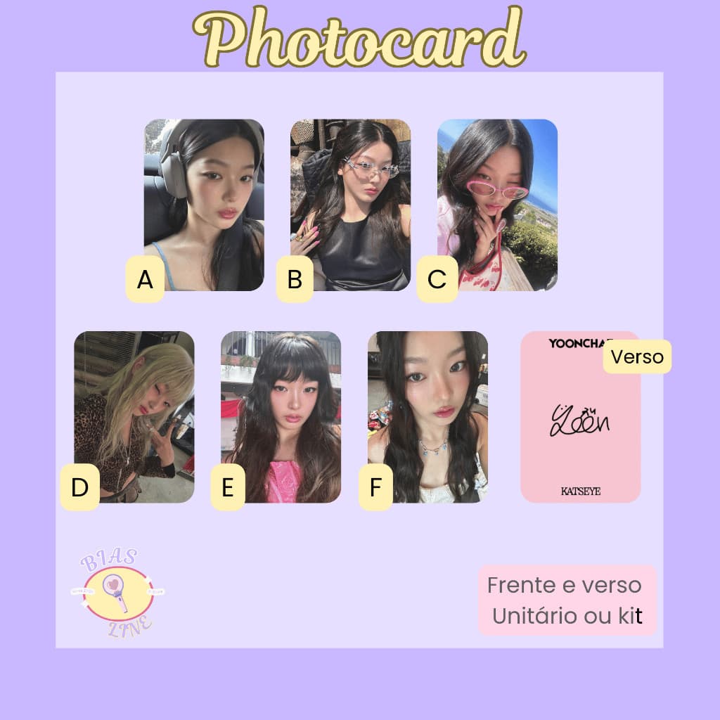 Photocard Fanmade Yoonchae Katseye Selcas (modelo 1) | K-pop | Papel Fotográfico Laminado | Unidade ou Set