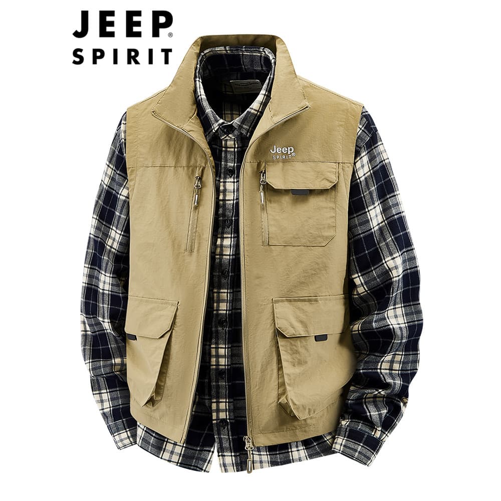 Jeep carga colete masculino 2026 novo estilo primavera outono solto Casual ao ar livre colete de pesca jaqueta colete ma