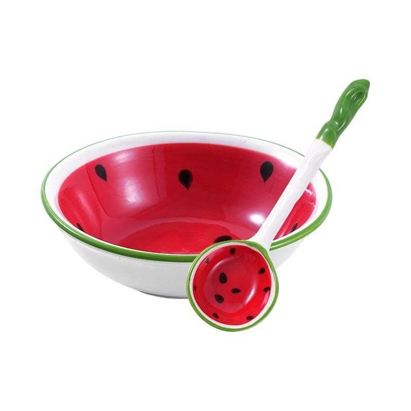 Tigela de cerâmica de desenho animado de alto valor, estilo ins, tigela de morango, colher de melancia, tigela de arroz