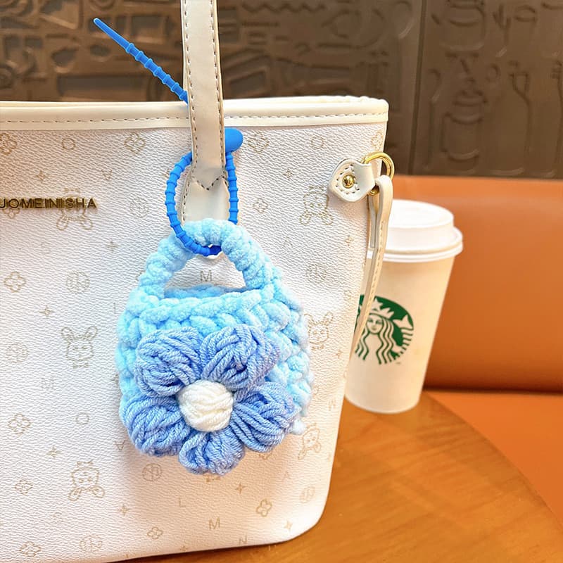 Porta-moedas criativo de crochê de lã em formato de flor, chaveiro fofo de bolsa de armazenamento de lã tricotada, pinge