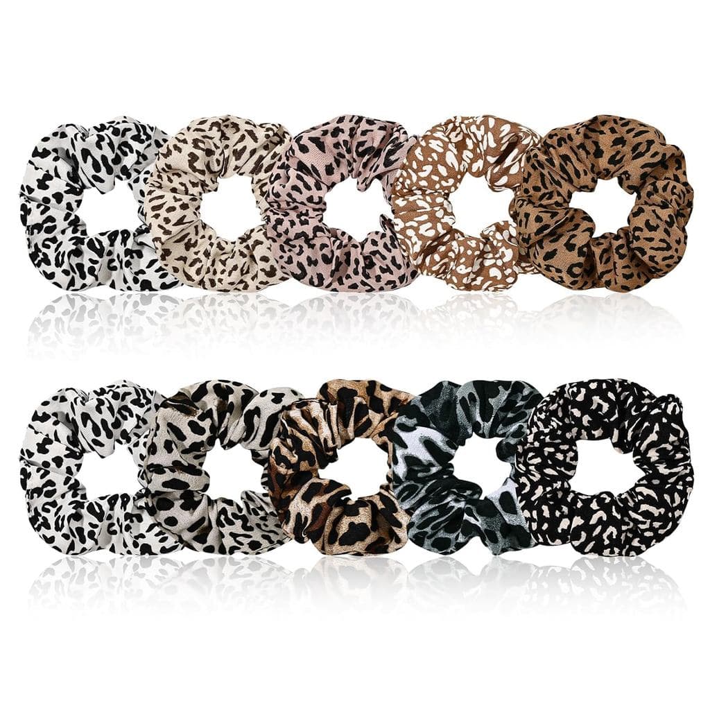Conjunto de 10 Elásticos de Cabelo de Cetim com Estampa de Animais para Mulheres e Meninas, Laços de Cabelo Fofos que Nã