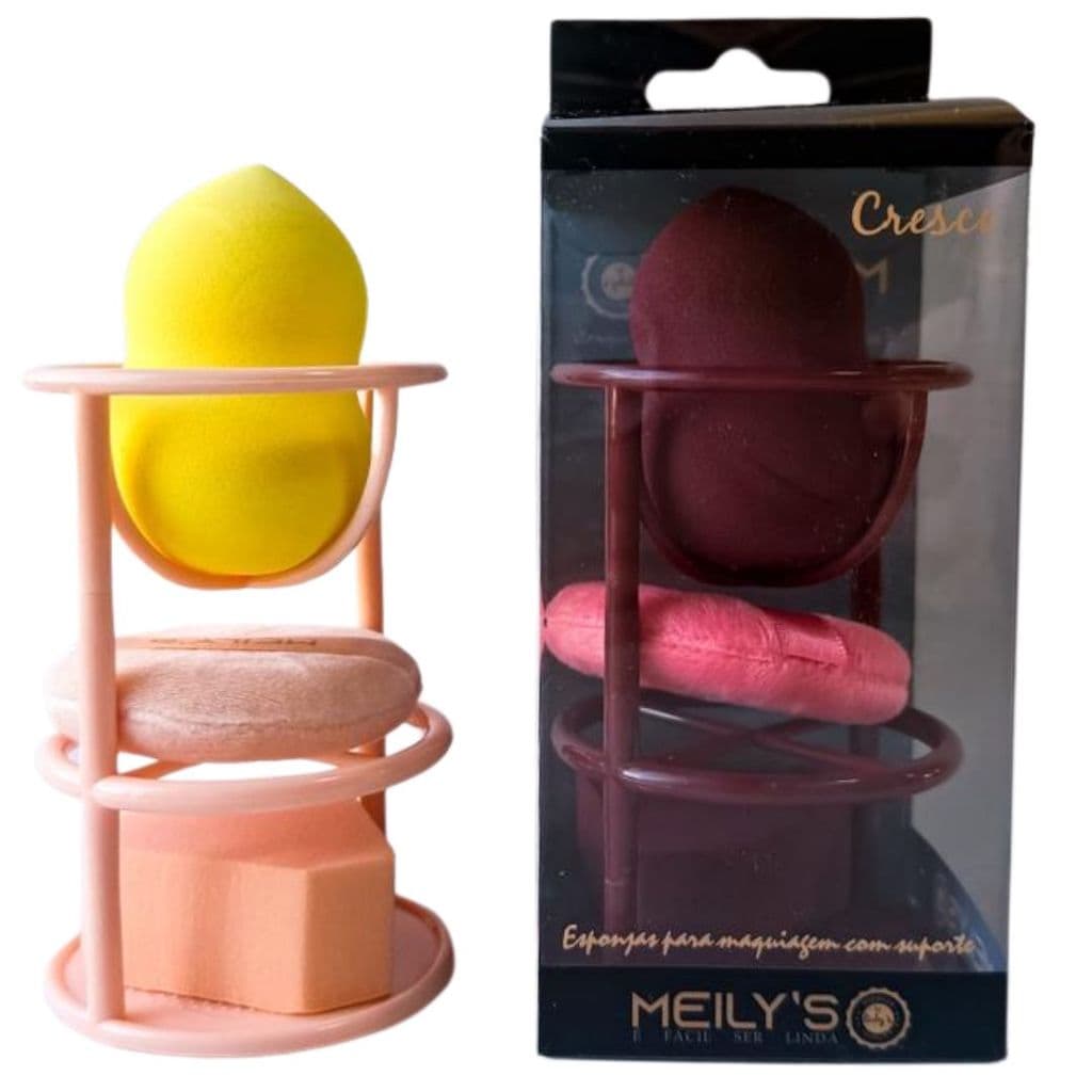 Kit Esponja Meily's MAC-275 Com 3 Esponjas + Suporte Maquiagem Alta Precisão Macia