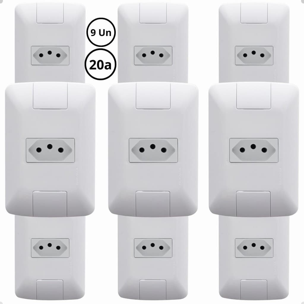 Kit Conjunto 9 Tomada 20A Simples  2P+T 20A/250V Tramontina Aria Branca