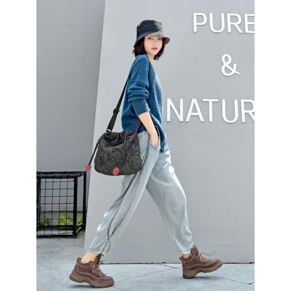 Quatro estações All-Match cordão balde saco Original plissado saco do mensageiro bolsa de ombro moda senhoras mensageiro