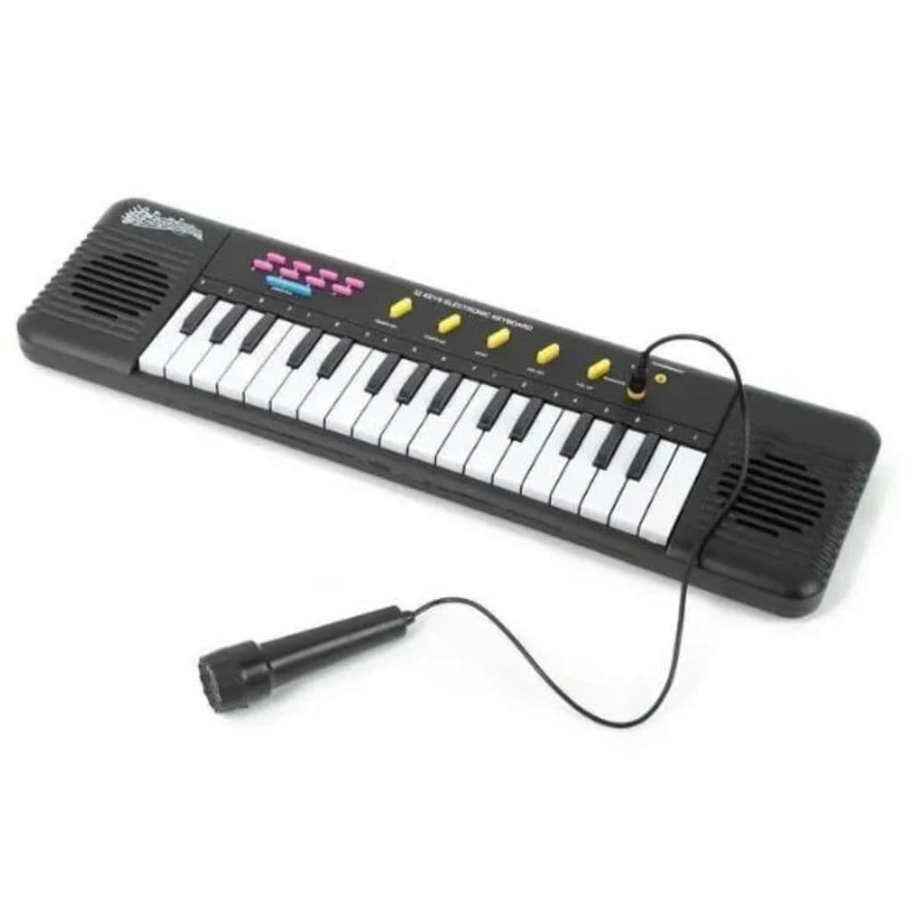 Piano Teclado Musical Infantil Microfone Educativo Karaoke Cor Preto Presente Criança Órgão Completo Som Luzes