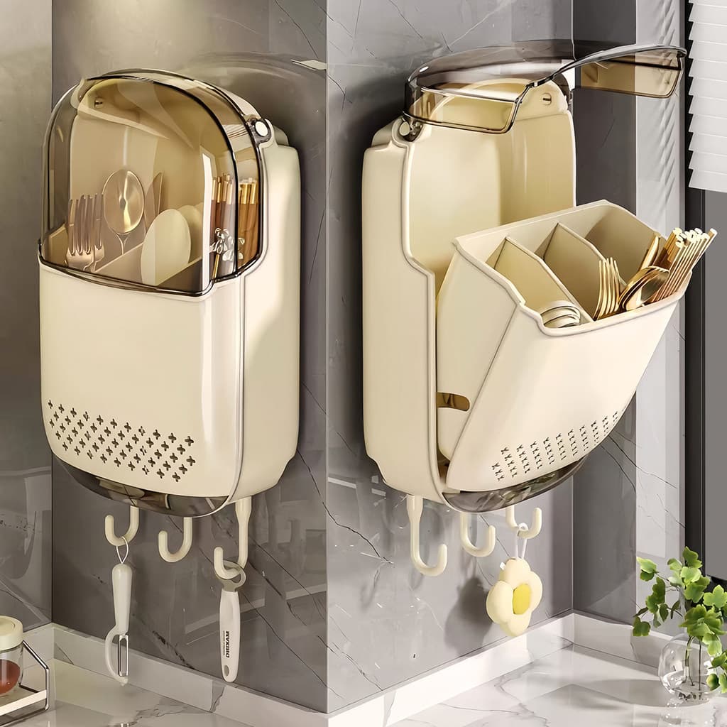 Novo estilo de caixa de armazenamento de pauzinhos de parede sem perfuração Suporte de pauzinho de cozinha doméstica Rac