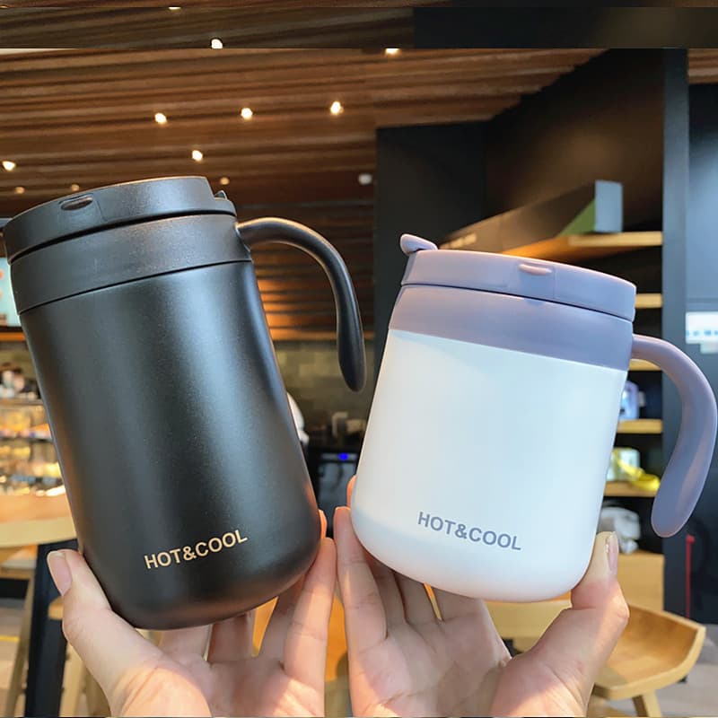 Criativo 304 caneca de aço inoxidável copo térmico masculino feminino xícara de chá com alça escritório beber copo café
