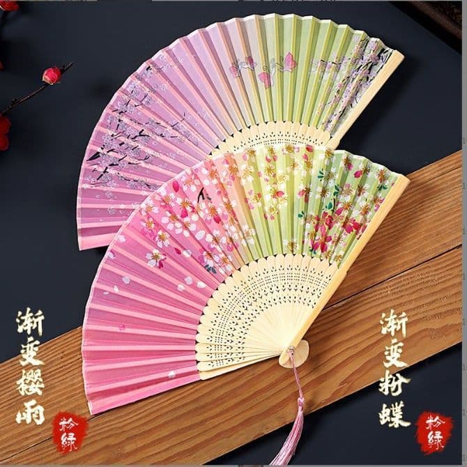Antigo borla ventilador dobrável estilo chinês feminino verão portátil dobrável antigo traje Hanfu ventilador de bambu