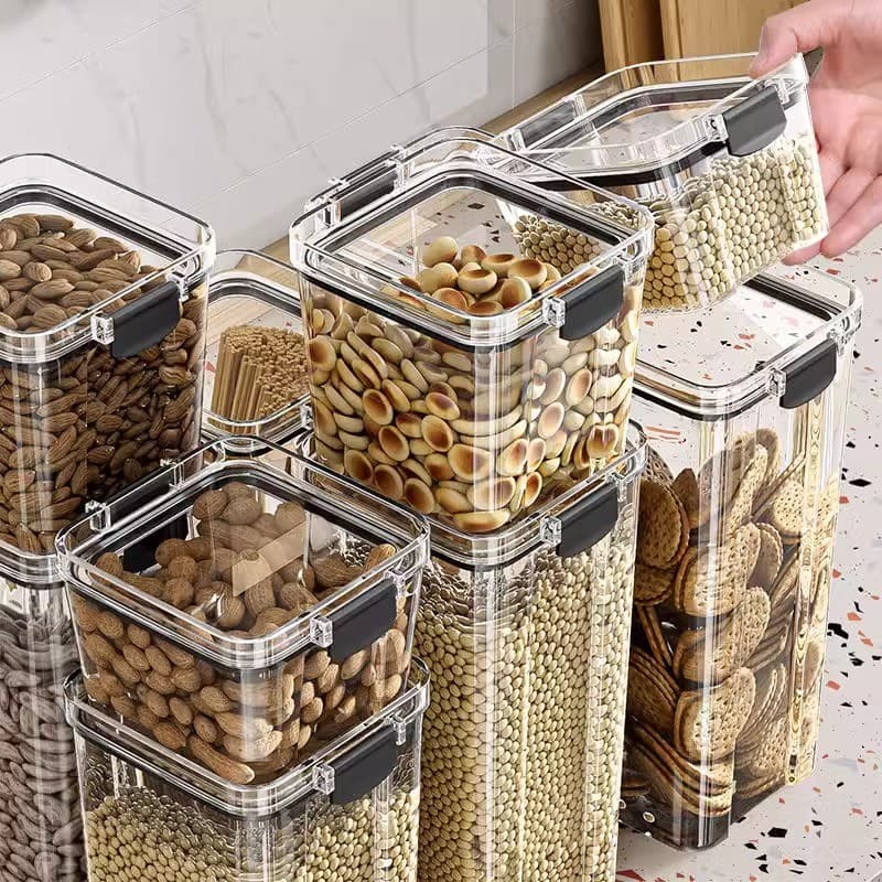 Frasco selado a ar, grãos inteiros, armazenamento de cozinha, produtos secos, caixa de plástico transparente, lanche, ch