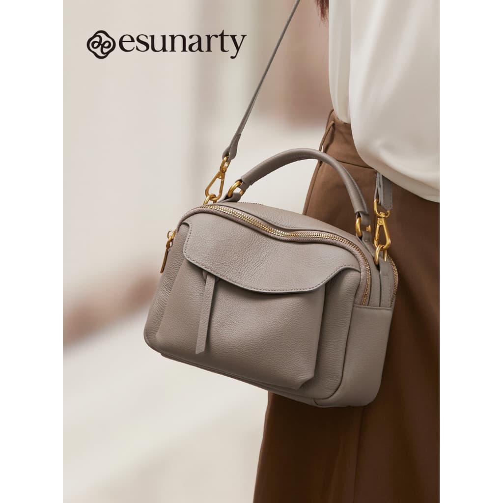 Bolsa feminina de couro genuíno 2026 novo estilo outono primeira camada bolsa de couro grande capacidade Multi-camada de
