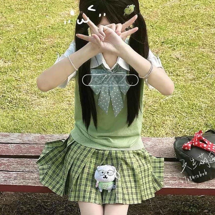 Verde maçã verde colete colete com decote em v camisola xadrez saia feminina pequena ameixa verde/japonês JK uniforme ma