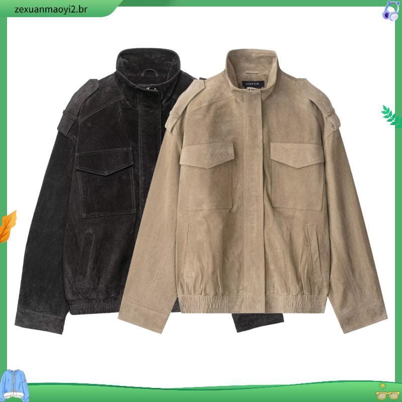 ZA Outono Novo Estilo Feminino Design Solto Casaco de Manga Comprida 508278