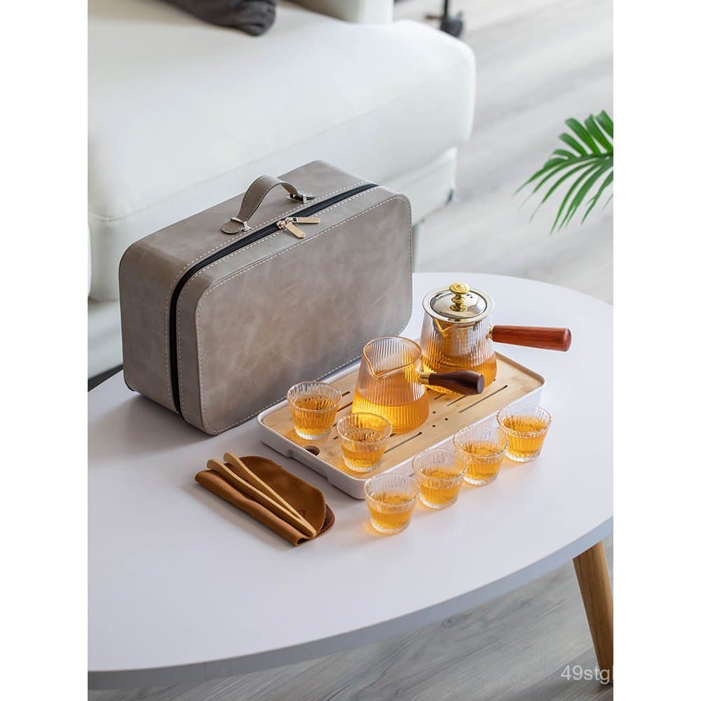 Conjunto de chá de viagem em vidro, bolsa de viagem portátil, acessório para preparação de chá em acampamentos ao ar liv