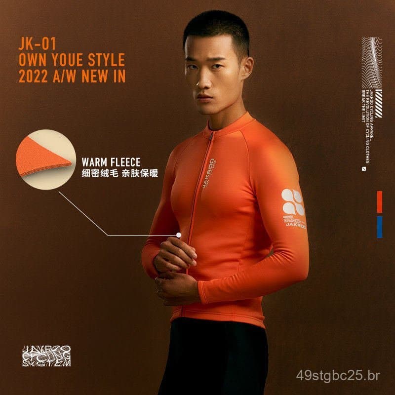 JAK01 Nova Camisa de Ciclismo Masculina de Manga Longa em Fleece Térmico para Outono/Inverno, Respirável e Absorvente de