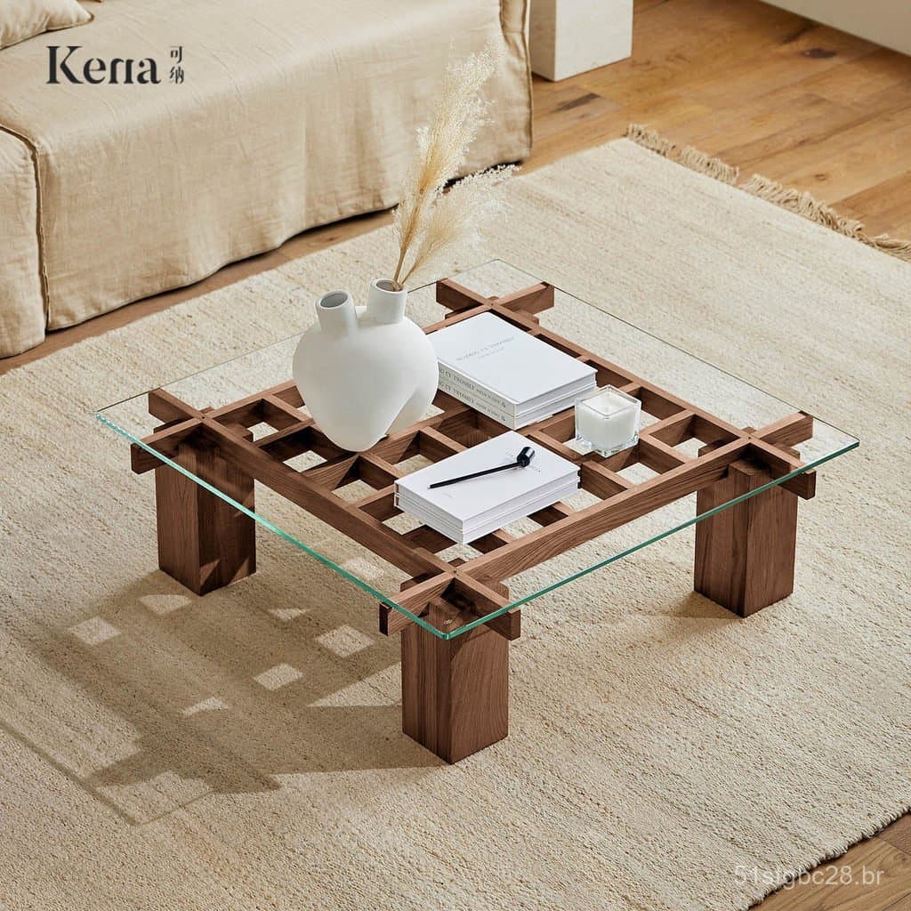 Mesa de Centro Kena/Kanaka/Checkered, Madeira Maciça, Luxo Leve Moderno, Quadrada, para Salas de Estar Pequenas, Estilo