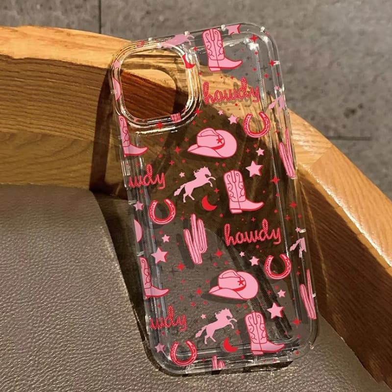Cowgirl Rosa Capa Capinha Para iPhone 17 Air 16 15 14 Plus 13 12 11 Pro Max XR Transparente Durável Sem Amarelecimento