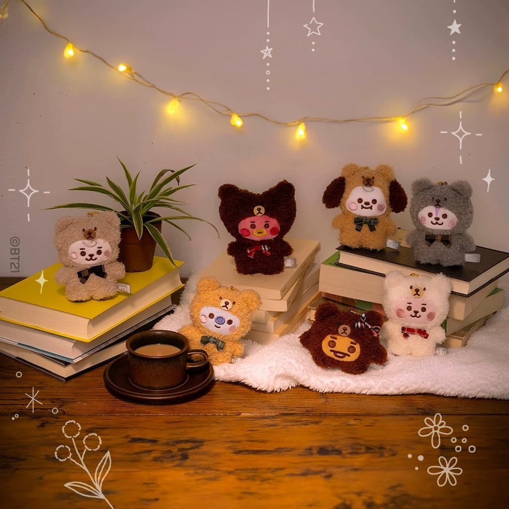 Pingente de pelúcia xadrez da série de edição limitada do ídolo do Kpop BTS BT21, chaveiro de boneco de desenho animado.