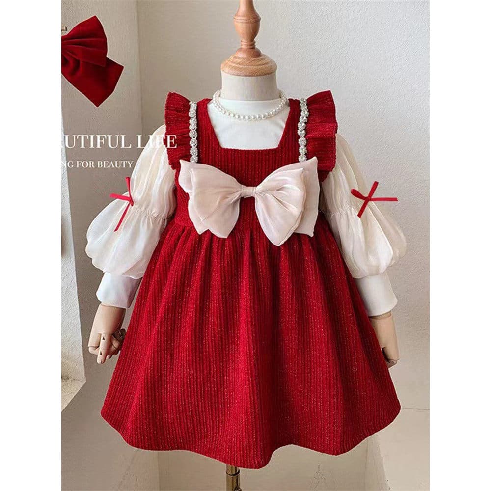 Meninas vestidos de inverno bebê engrossado crianças mais veludo vermelho vestidos de ano novo vestidos de um ano de ida