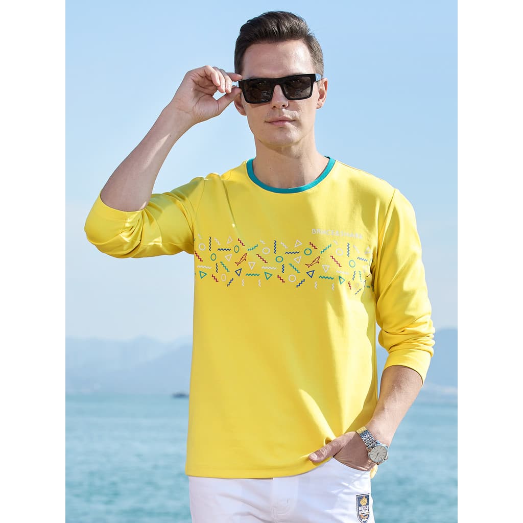 Primavera outono estilo masculino na moda impresso camiseta masculina grosso solto de manga comprida Bruce Shark Street