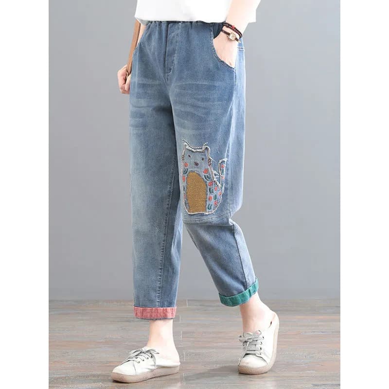Stretch tornozelo comprimento Harem Jeans feminino primavera outono novo estilo versão coreana solta tamanho grande dos