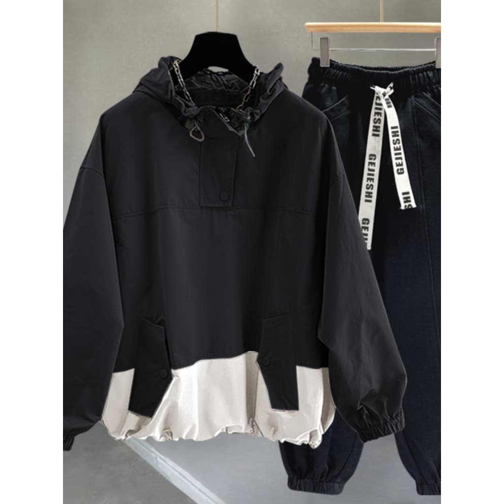 Street Wear jaqueta com capuz terno masculino outono Casual All-Match bonito na moda solto jaqueta com capuz conjunto co