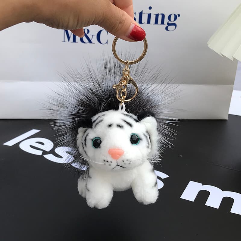Bonito dos desenhos animados zodíaco tigre carro chaveiro pequeno tigre pingente boneca de pelúcia leopardo saco pingent