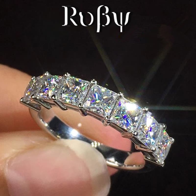 Rubi * luz estilo de luxo incrustado zircão anel geométrico feminino requintado simples anel de casamento Popular acessó