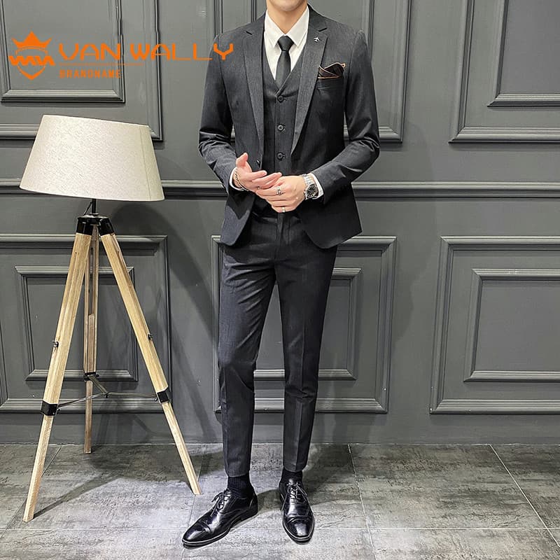 Terno do noivo negócios Casual cinza terno de três peças masculino versão coreana na moda primavera verão trabalho profi