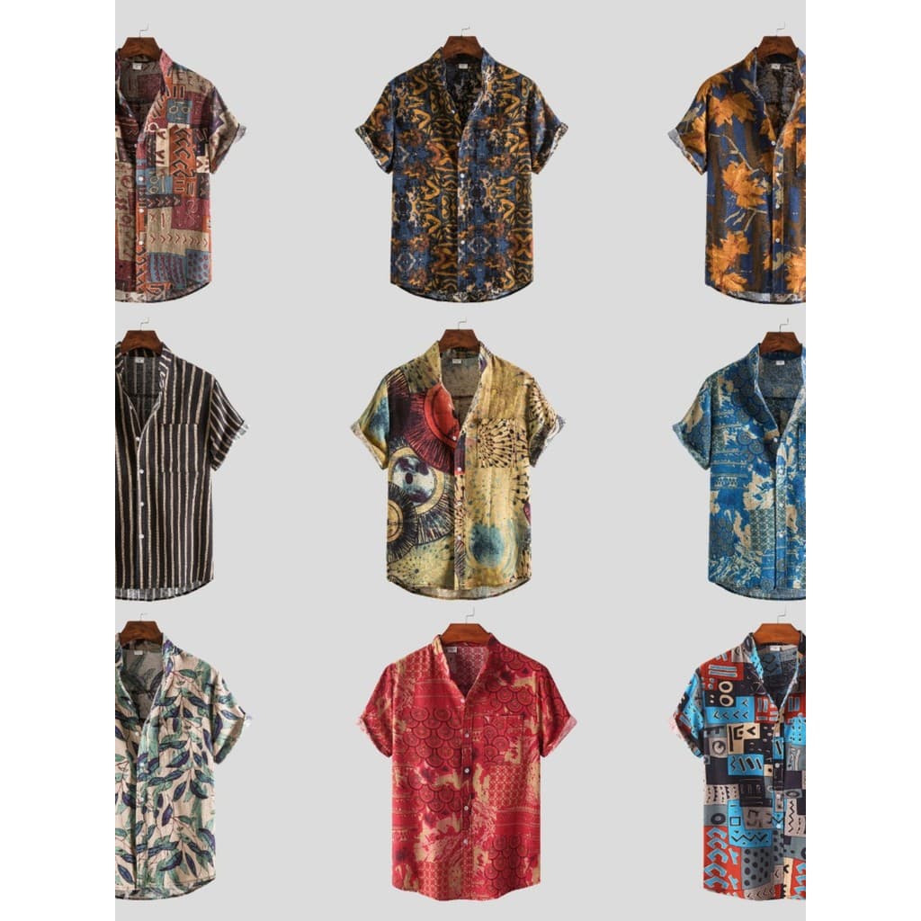 2023 verão novo estilo masculino gola alta Floral moda Popular All-Match manga curta