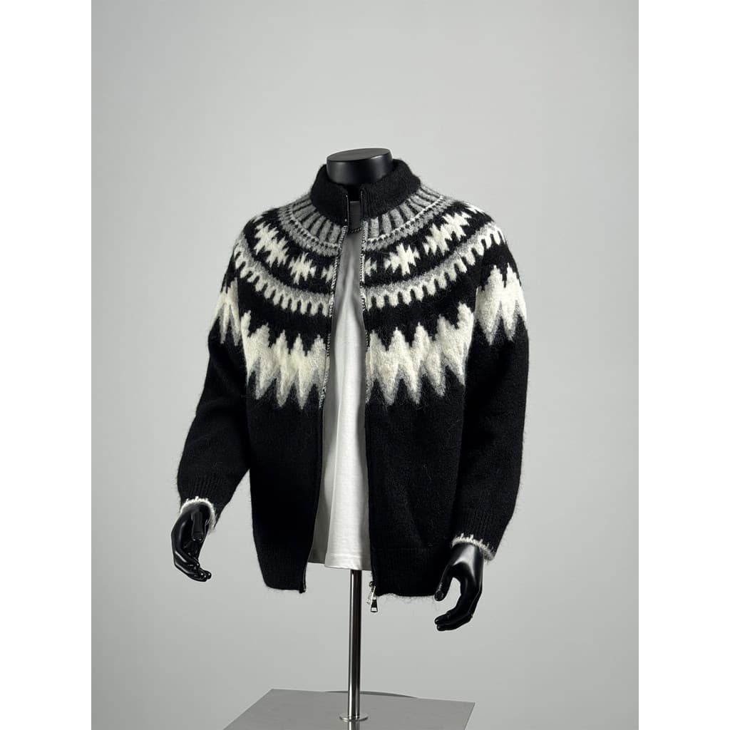 Americano Retro Phil ilha contraste cor gola alta Cardigan camisola masculina inverno novo estilo Street Wear camisola C