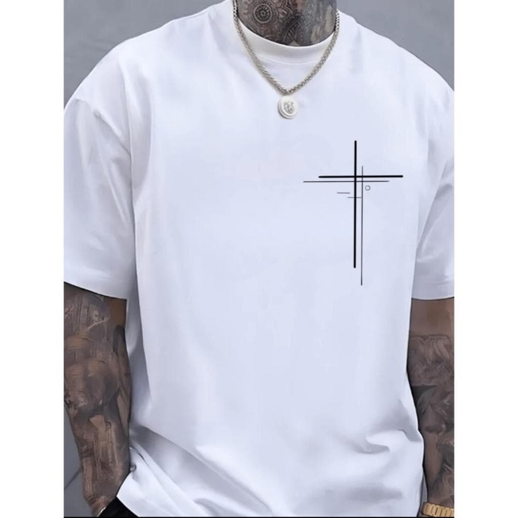Camiseta Premium masculina Cruz dupla 100% algodão Jesus Gospel Estilosa confortavel Unissex