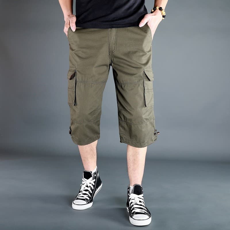 Multi-bolso geral Shorts masculino verão calças cortadas finas calças de praia soltas mais gordura plus Size Casual calç