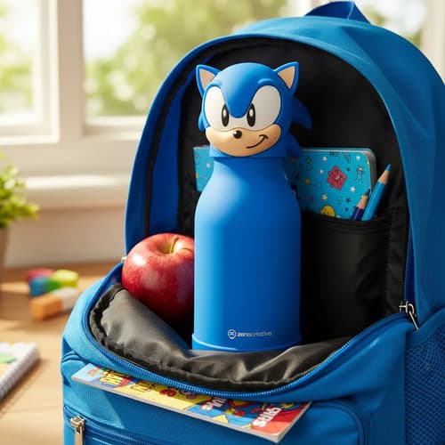 Garrafa Termica Funny Sonic 3d Escolar 12h Emborrachada 500ml Azul Ideal Presente Nao Vaza
