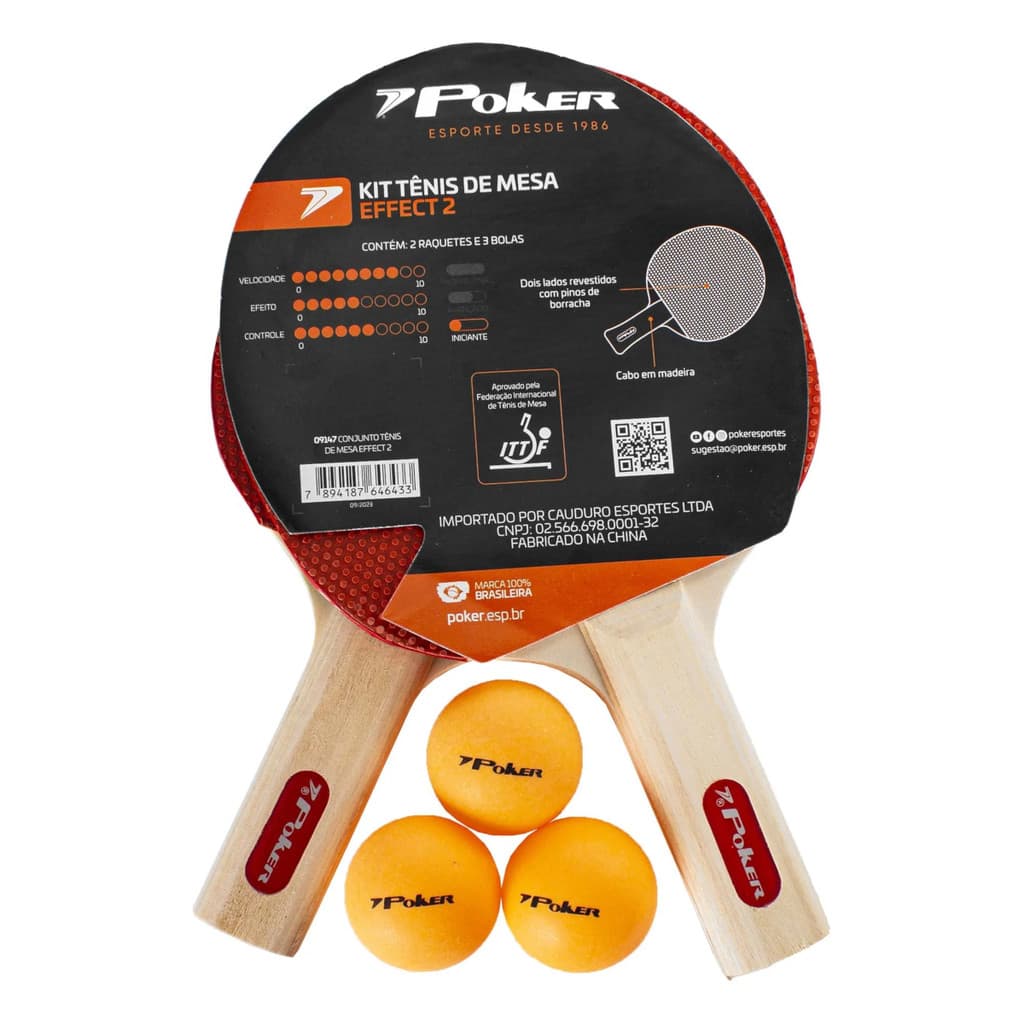 Kit Raquete Ping Pong Poker Effect 2 2 Raquetes 3 Bolas