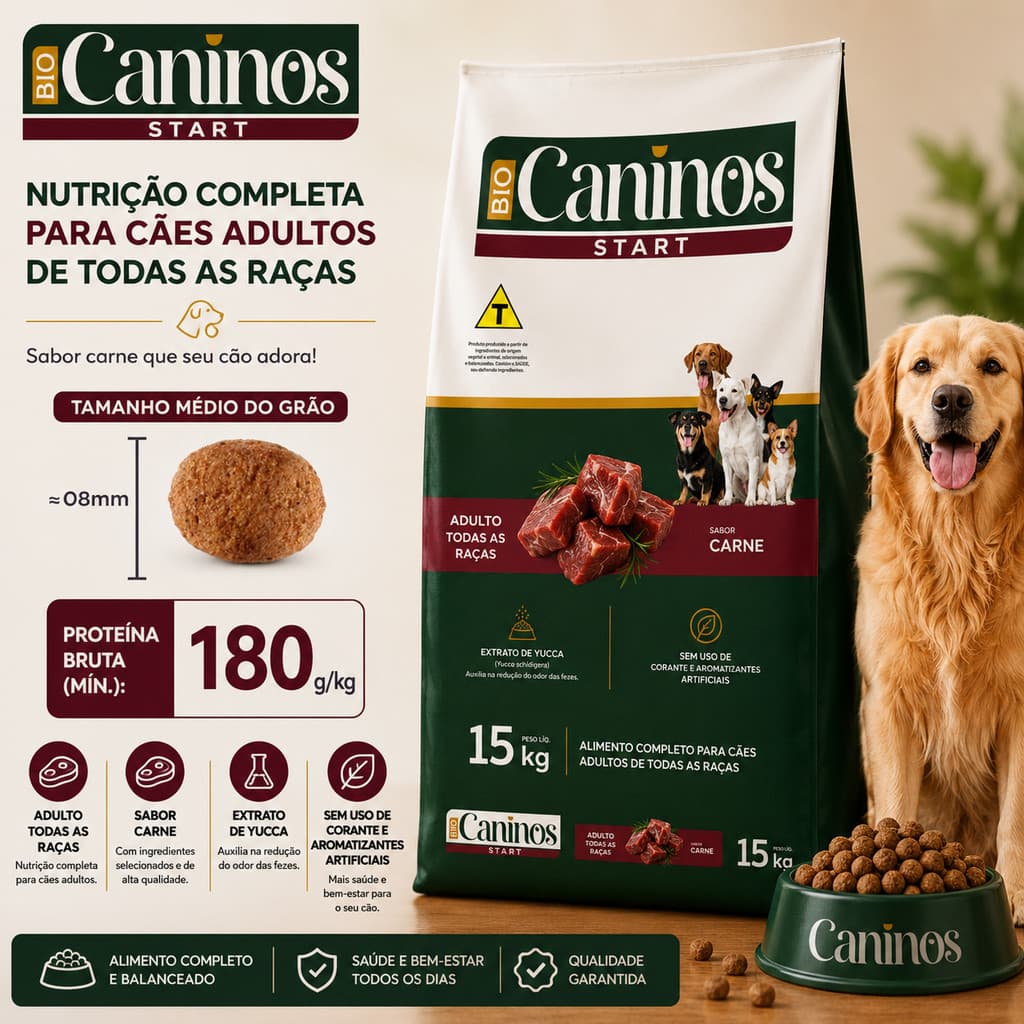 Ração Para Cachorro 15kg Caninos Adultos 18% Proteína Sabor Carne