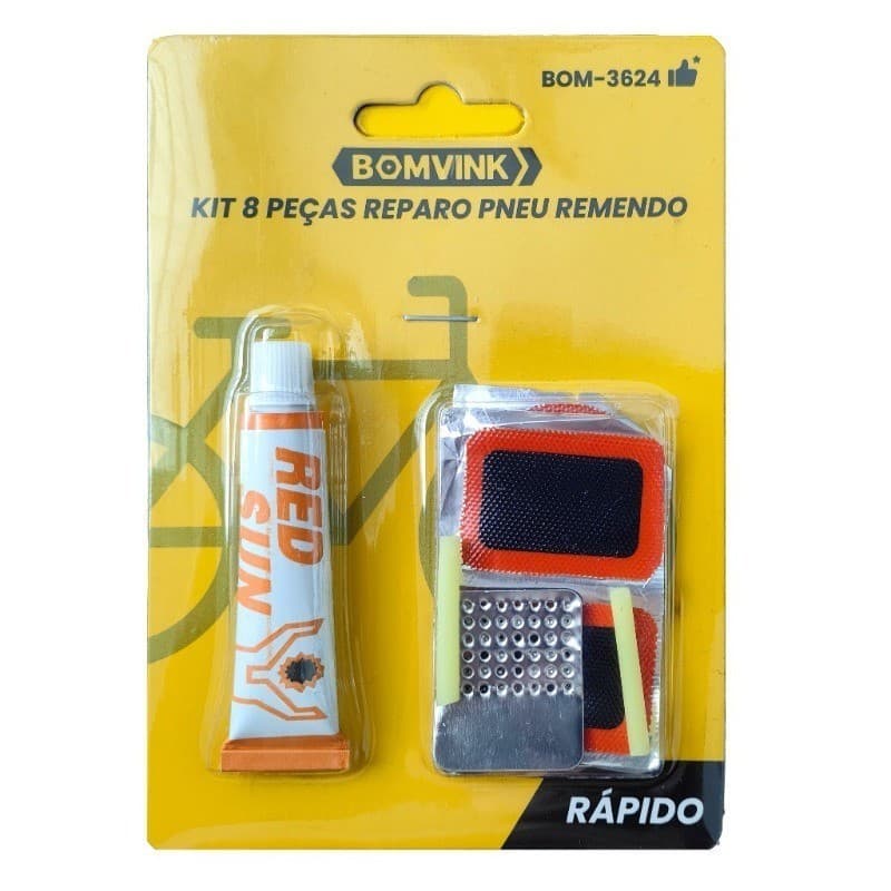 Kit Reparo Pneu Bike Bicicleta Remendo Vipal + Cola KIT REMENDO FRIO RAPIDO KIT COM 8 PÇS peneu furado
