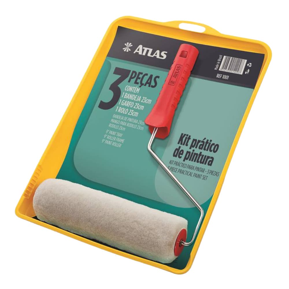 Kit Pintura 3 Peças Bandeja Rolo Lã e Suporte Atlas Ref. 1001