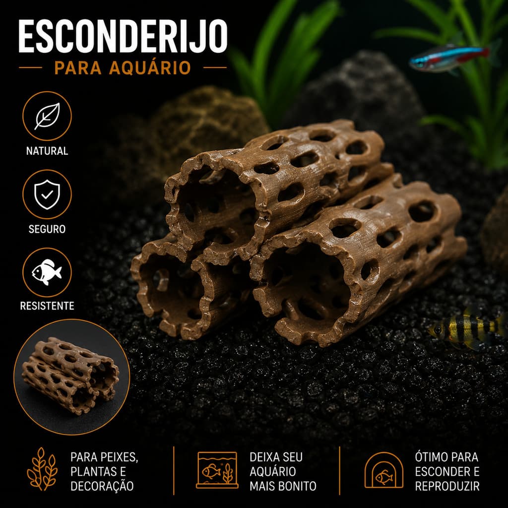 Decoração Esconderijo Para Aquário Tronco Toca para Camarão e Peixes, Decoração Natural