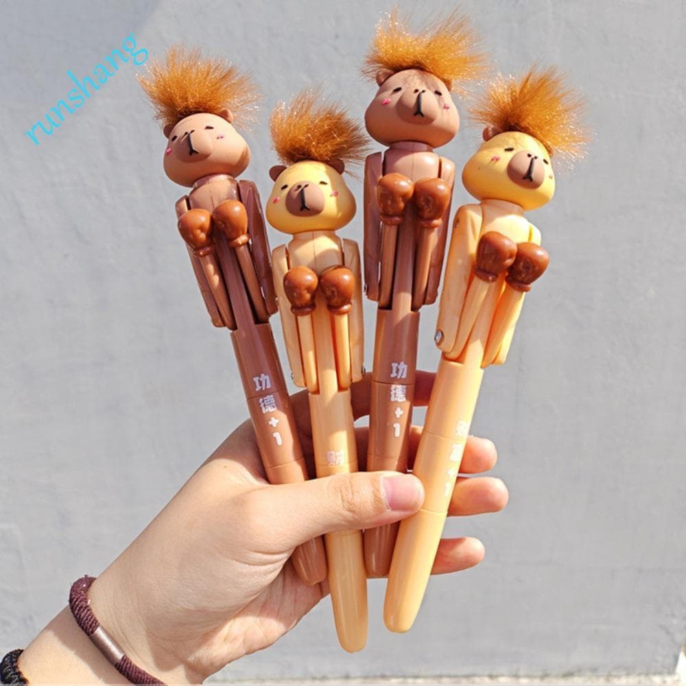 Caneta De Boxe Frita Com Cabelo RUNSHANG , Esferográfica Interativa De Desenho Animado De Capivara , Para Escrita De Mec