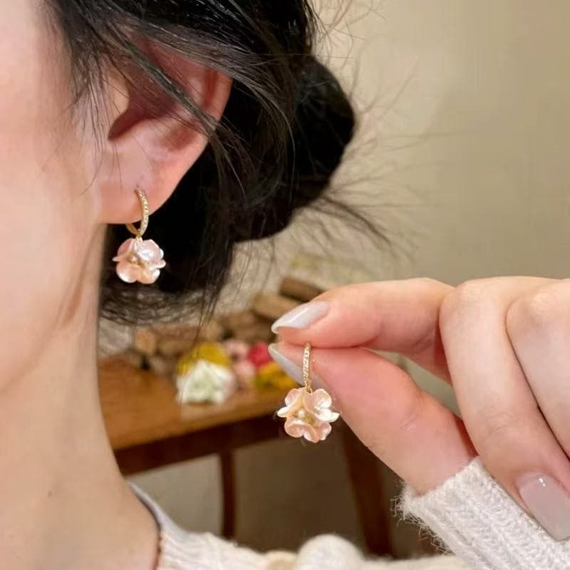 Brincos de camélia rosa elegantes, doces e suaves, brincos de bola de flores de alta qualidade