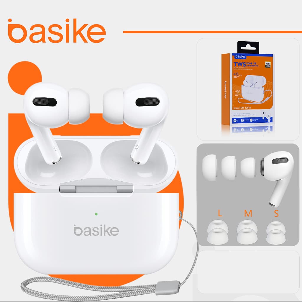 Fone Bluetooth 5.3 Basike Pro TWS Som Estéreo HD Bateria Duradoura Com Microfone