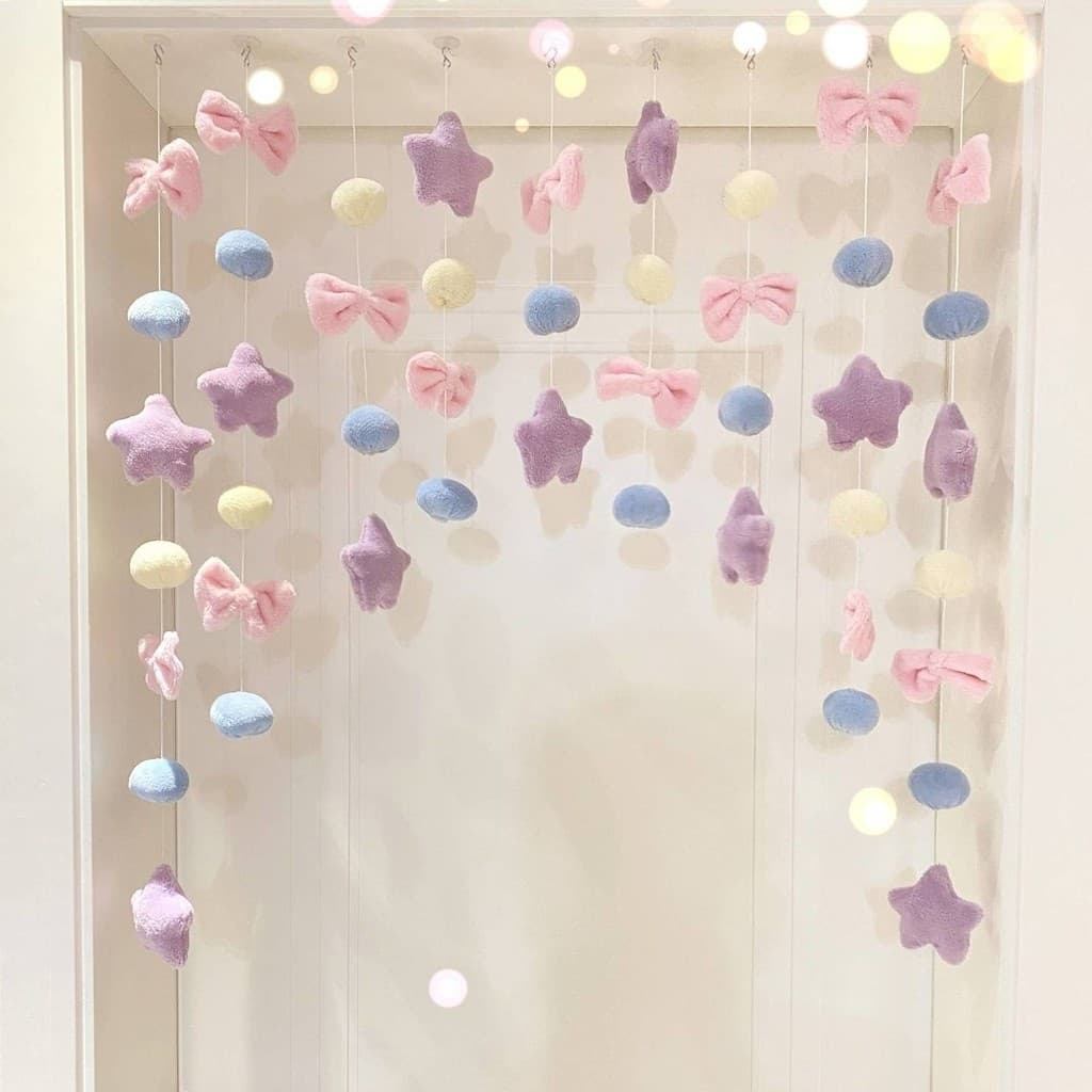 Cortina de porta de quarto sem perfuração, cortina de porta de coração para meninas, divisória de entrada, cortina suspe