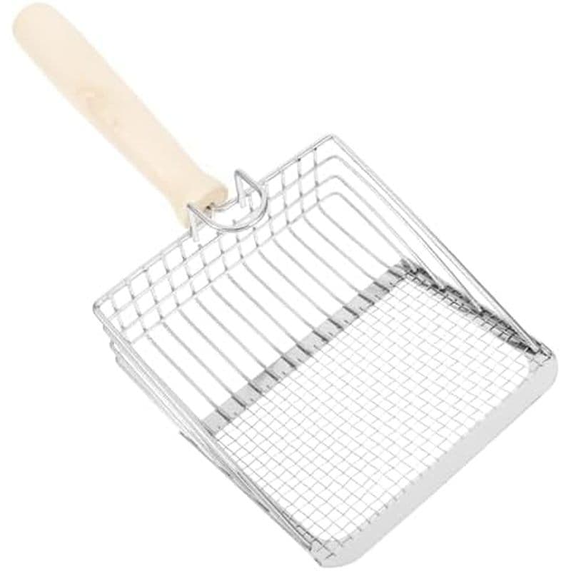 BESTonZON Colher Para Areia De Gato Cabo De Madeira Peneira De Malha De Aço Inoxidável Remoção Ferramenta Ergonômica De